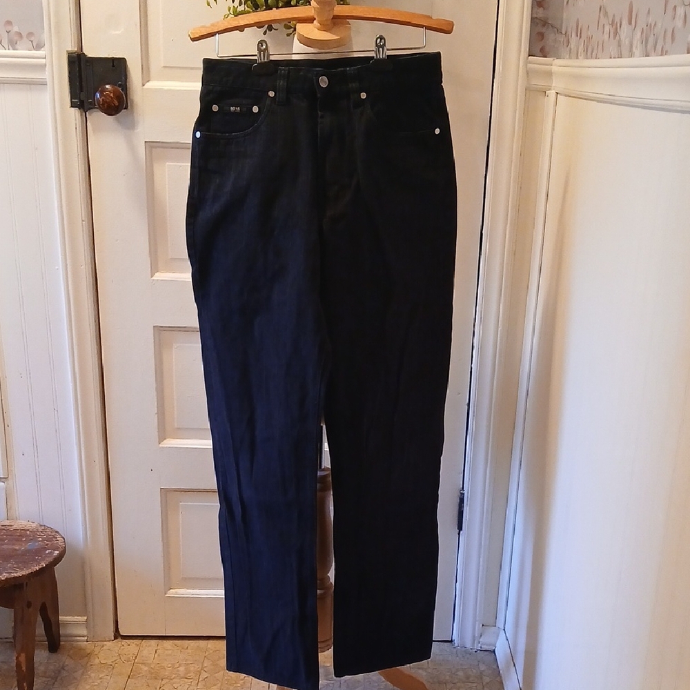 Hugo Boss Men's Black Striped Straight Jeans 32 X 34